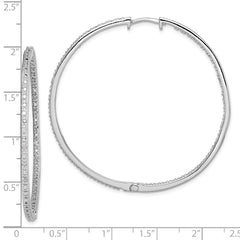 QE12250 Sterling Silver Rhodium-plated Diamond In & Out Hoop Earrings