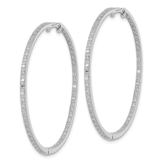 QE12251 Sterling Silver Rhodium-plated Diamond In & Out Hoop Earrings