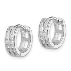QE12257 Sterling Silver Polished Rhodium-plated Hinged Hoop Earrings