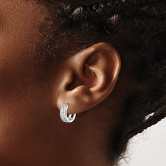 QE12257 Sterling Silver Polished Rhodium-plated Hinged Hoop Earrings