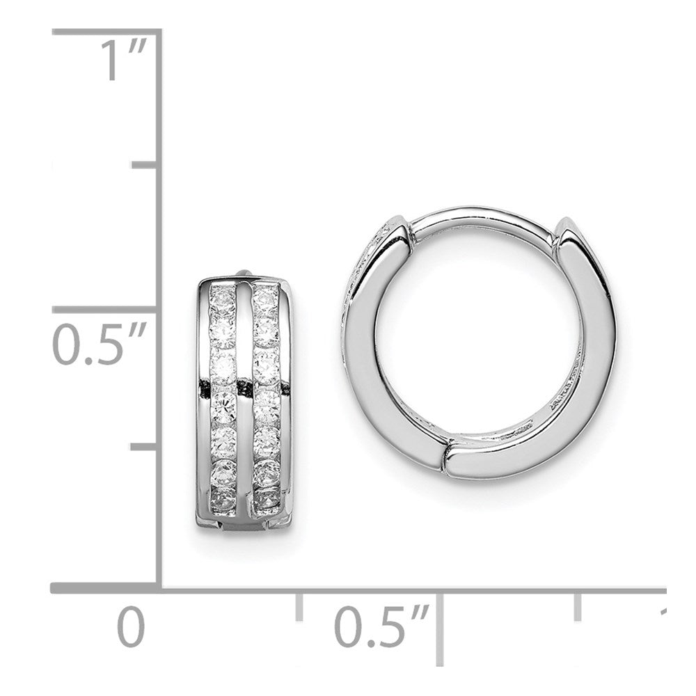 QE12257 Sterling Silver Polished Rhodium-plated Hinged Hoop Earrings