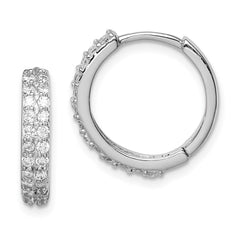 QE12258 Sterling Silver Polished Rhodium-plated Hinged Hoop Earrings