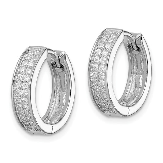 QE12260 Sterling Silver Rhodium-plated 2-row Pav�� Hinged Hoop Earrings
