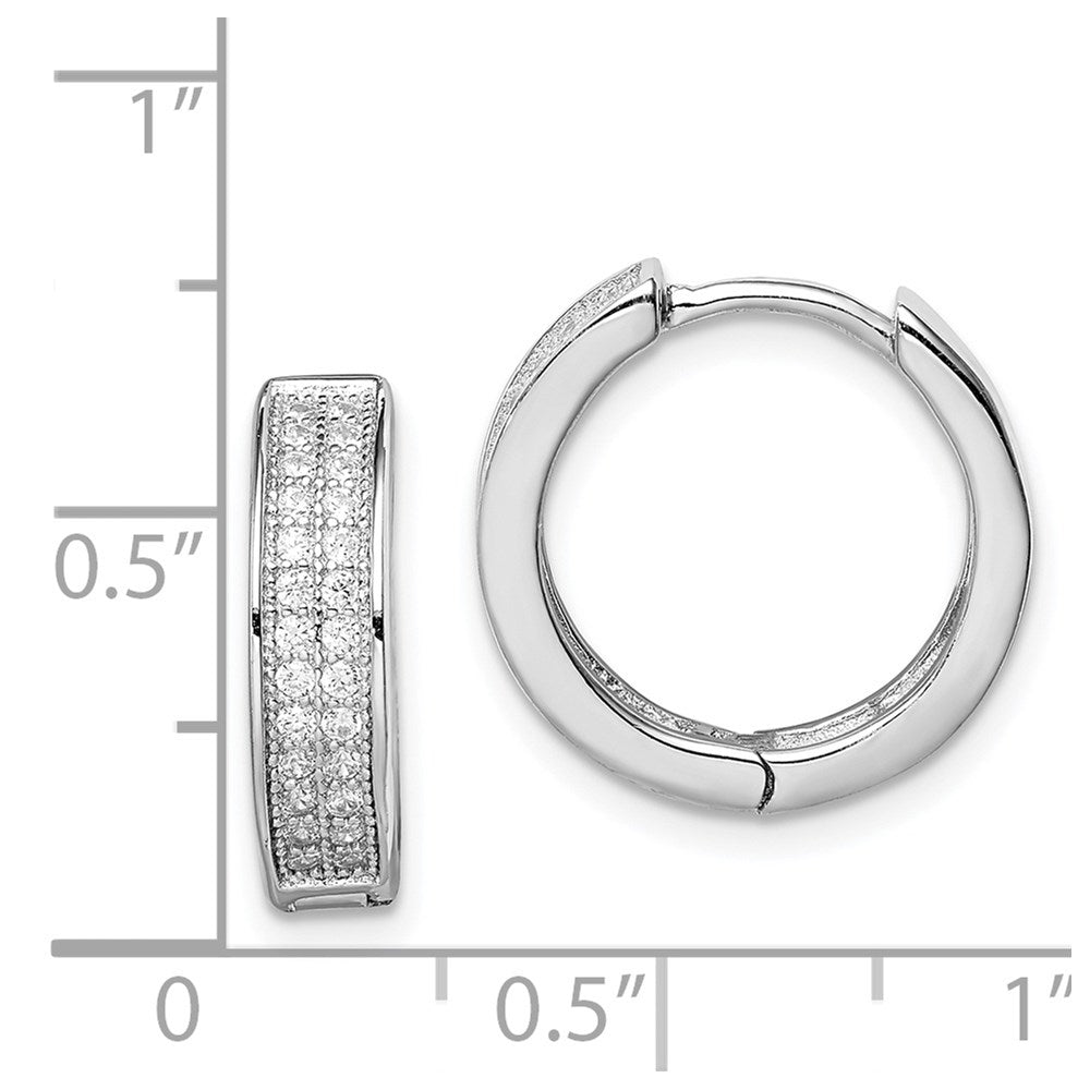 QE12260 Sterling Silver Rhodium-plated 2-row Pav�� Hinged Hoop Earrings