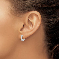 QE12268 Sterling Silver Rhodium-plated Polished CZ Hinged Hoop Earrings