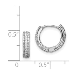 QE12268 Sterling Silver Rhodium-plated Polished CZ Hinged Hoop Earrings