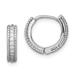 QE12268 Sterling Silver Rhodium-plated Polished CZ Hinged Hoop Earrings