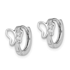 QE12270 Sterling Silver Rhodium-plated Polished CZ Butterfly Hoop Earrings