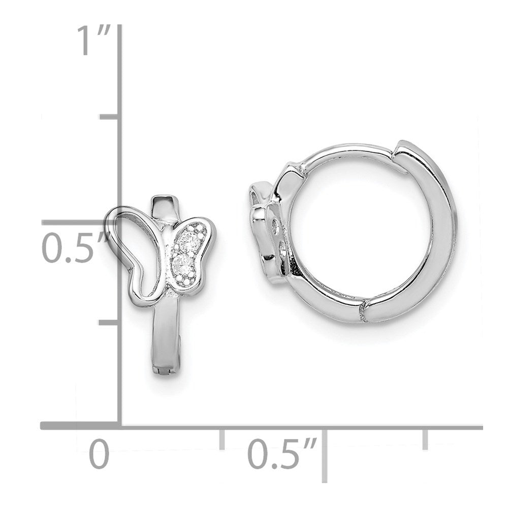 QE12270 Sterling Silver Rhodium-plated Polished CZ Butterfly Hoop Earrings