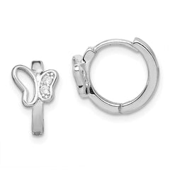 QE12270 Sterling Silver Rhodium-plated Polished CZ Butterfly Hoop Earrings