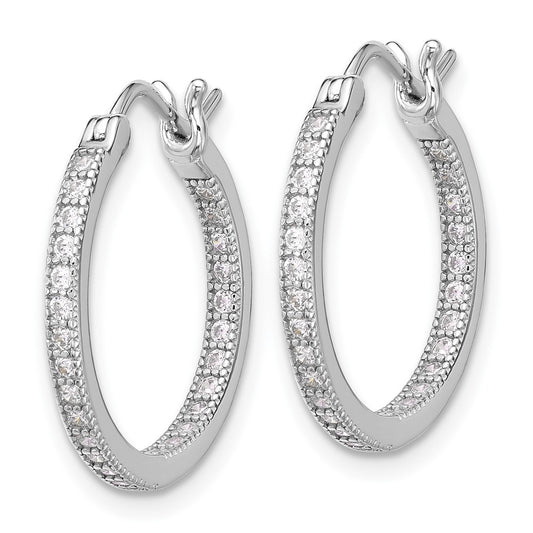 QE12272 Sterling Silver Rhodium-plated CZ 15mm In/Out Hoop Earrings