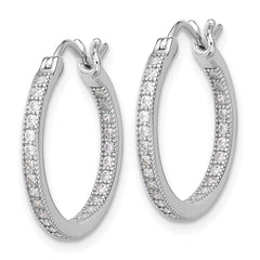 QE12272 Sterling Silver Rhodium-plated CZ 15mm In/Out Hoop Earrings
