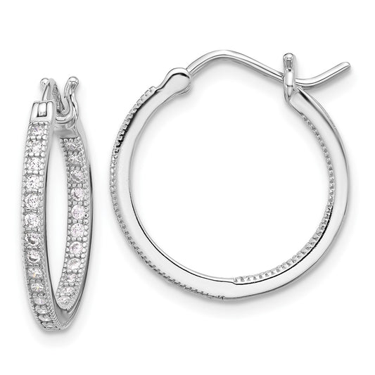 QE12272 Sterling Silver Rhodium-plated CZ 15mm In/Out Hoop Earrings