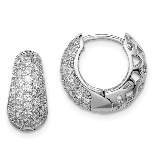 QE12276 Sterling Silver Rhodium-plated CZ Hinged Hoop Earrings