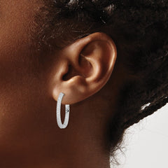 QE12277 Sterling Silver Rhodium-plated CZ In/Out Hinged Post Hoop Earrings