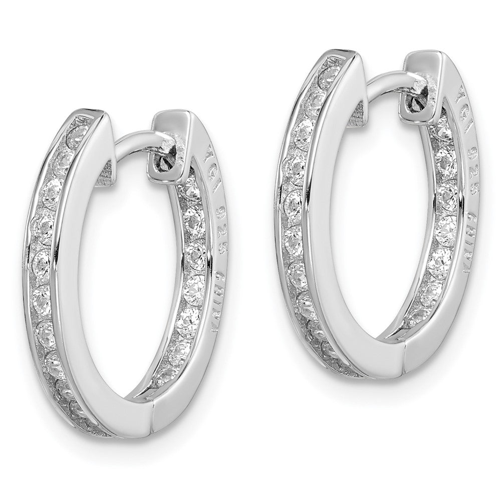 QE12278 Sterling Silver Rhodium-plated In/Out Pav������������������ Hinged Hoop Earrings