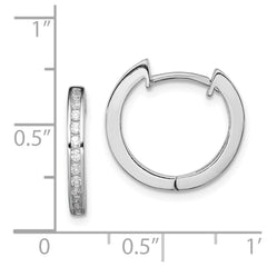 QE12278 Sterling Silver Rhodium-plated In/Out Pav������������������ Hinged Hoop Earrings