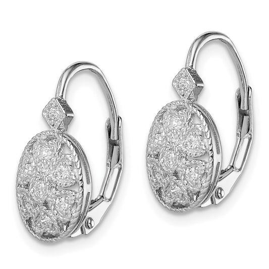 QE12288 Sterling Silver Rhodium-plated Polished CZ Leverback Earrings