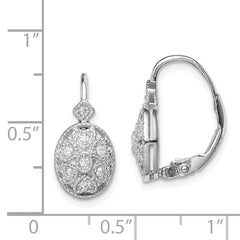 QE12288 Sterling Silver Rhodium-plated Polished CZ Leverback Earrings