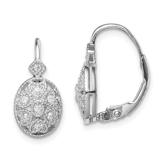 QE12288 Sterling Silver Rhodium-plated Polished CZ Leverback Earrings
