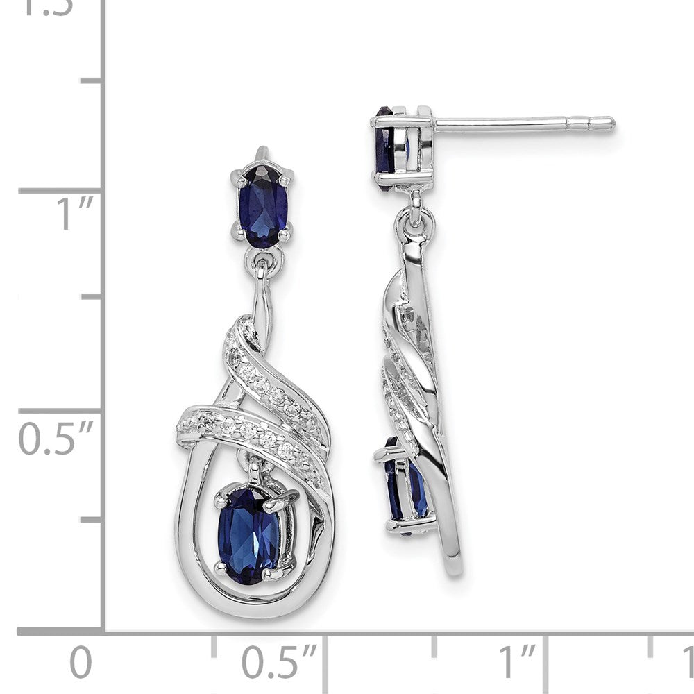 QE12306 Sterling Silver Rhodium-plated Lab Created Sapphire CZ Post Earrings