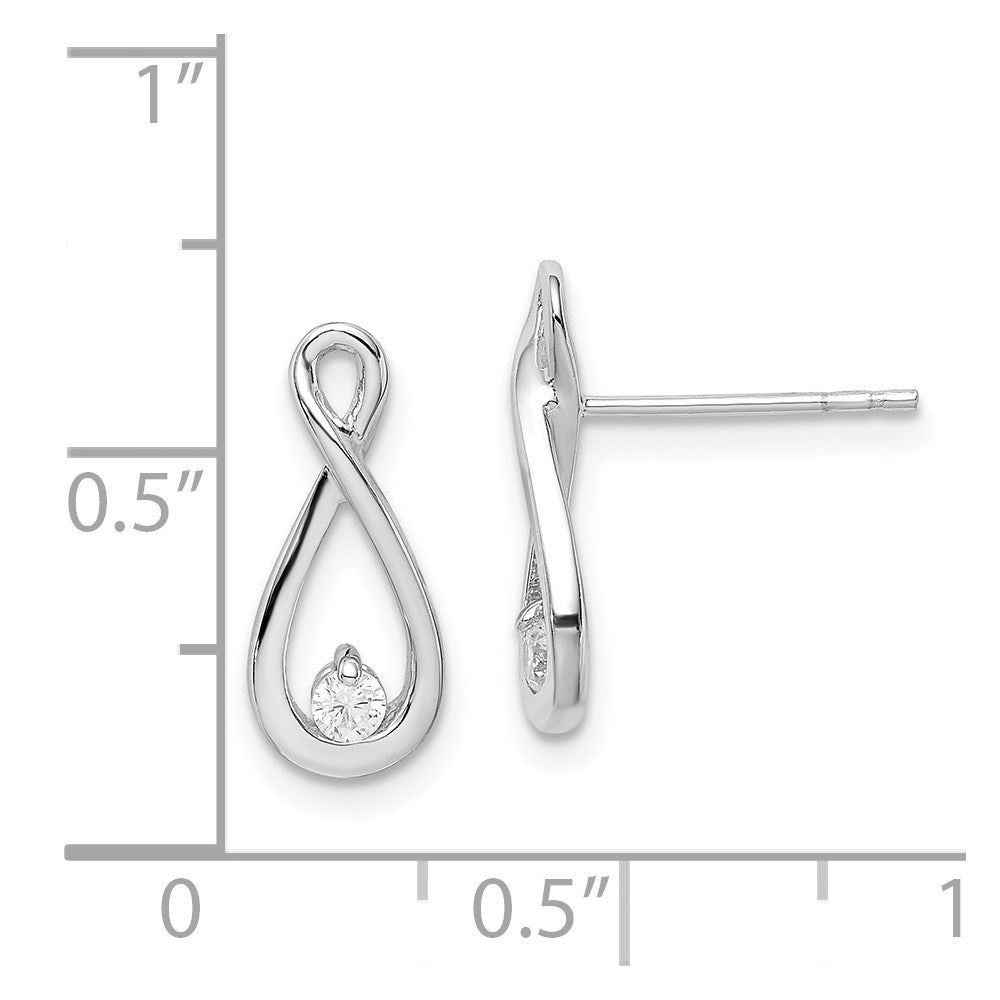 QE12313 Sterling Silver Rhodium-plated Polished CZ Infinity Post Earrings