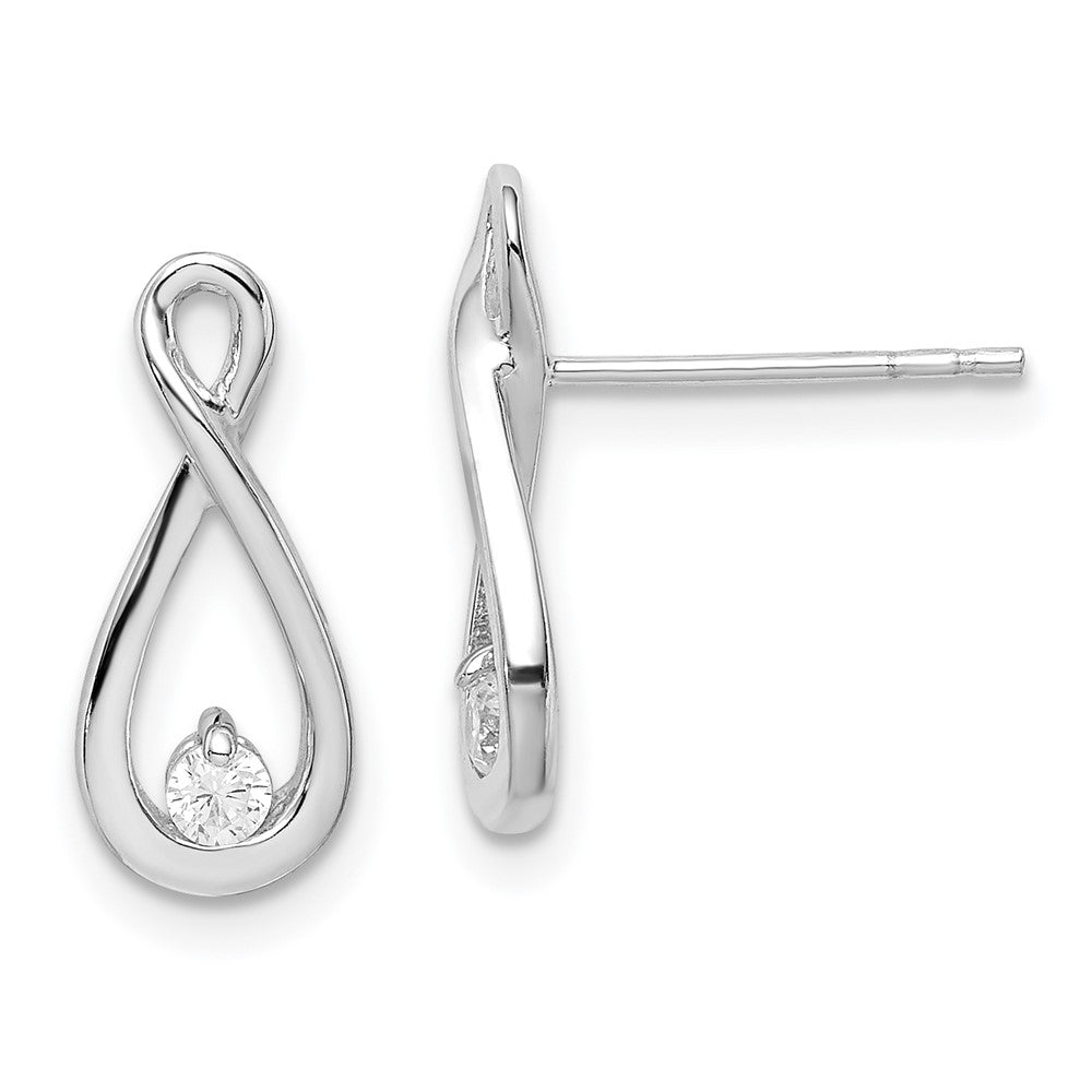 QE12313 Sterling Silver Rhodium-plated Polished CZ Infinity Post Earrings