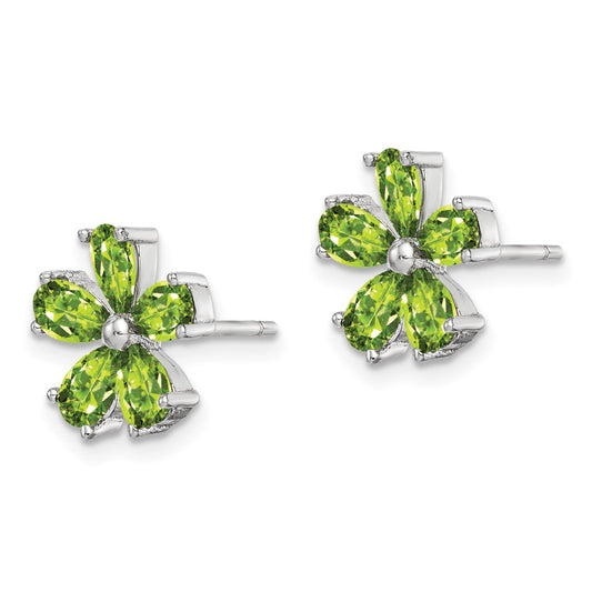 QE1233 Sterling Silver Rhodium Plated Peridot Floral Earrings