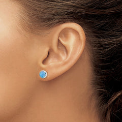 QE12349 Sterling Silver RH-plated Polished Blue Created Opal Round Stud Earrings