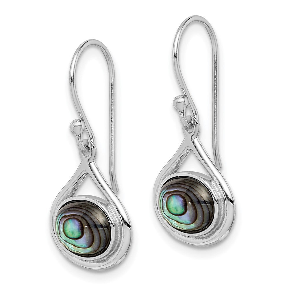 QE12351 Sterling Silver Rhodium-plated Polished Abalone Teardrop Dangle Earrings