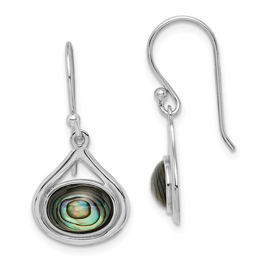 QE12351 Sterling Silver Rhodium-plated Polished Abalone Teardrop Dangle Earrings