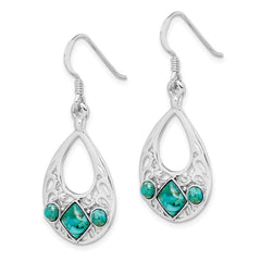 QE12354 Sterling Silver Rhodium-plated Recon. Turquoise Dangle Earrings
