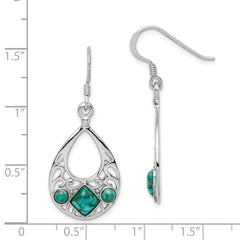 QE12354 Sterling Silver Rhodium-plated Recon. Turquoise Dangle Earrings