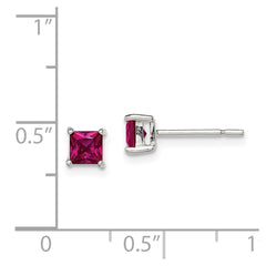 QE12364 Sterling Silver Polished 4mm Square Red Glass Stud Earrings