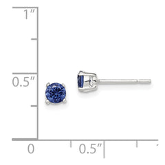 QE12367 Sterling Silver Polished 4mm Round Dark Blue CZ Stud Earrings