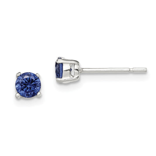 QE12367 Sterling Silver Polished 4mm Round Dark Blue CZ Stud Earrings