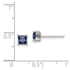 QE12368 Sterling Silver Polished 4mm Square Dark Blue CZ Stud Earrings