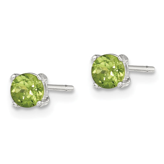 QE12369 Sterling Silver Polished 4mm Round Light Green CZ Stud Earrings