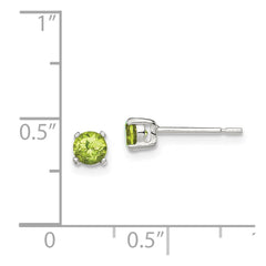 QE12369 Sterling Silver Polished 4mm Round Light Green CZ Stud Earrings