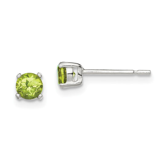 QE12369 Sterling Silver Polished 4mm Round Light Green CZ Stud Earrings