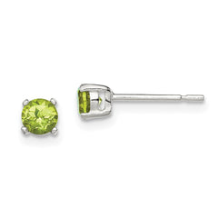 QE12369 Sterling Silver Polished 4mm Round Light Green CZ Stud Earrings