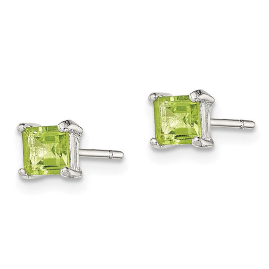 QE12370 Sterling Silver Polished 4mm Square Light Green CZ Stud Earrings
