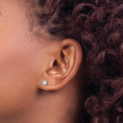 QE12371 Sterling Silver Polished 4mm Round Light Blue CZ Stud Earrings