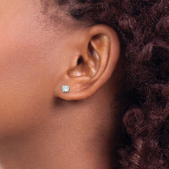 QE12371 Sterling Silver Polished 4mm Round Light Blue CZ Stud Earrings