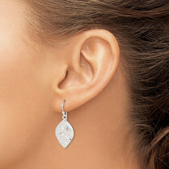 QE12457 Sterling Silver Leaf Textured Dangle Earrings