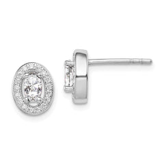 QE12556 Sterling Silver Rhodium-plated w/ CZ Oval Stud Earrings