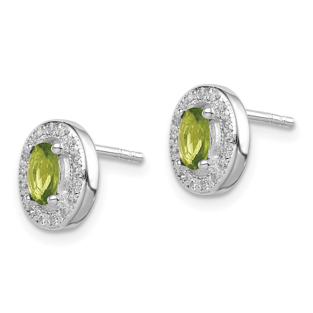 QE12560 Sterling Silver Rhod-plated Light Green and White CZ Oval Stud Earrings