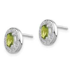 QE12560 Sterling Silver Rhod-plated Light Green and White CZ Oval Stud Earrings