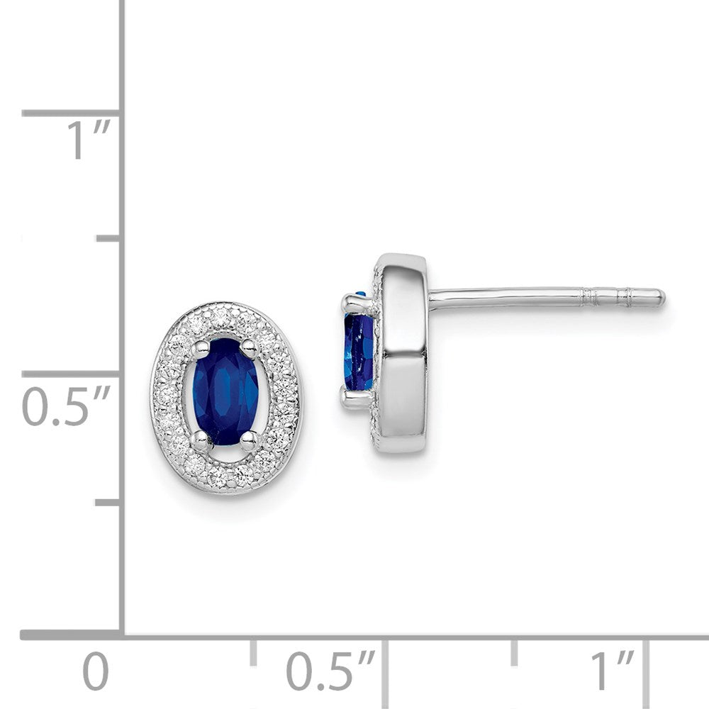 QE12561 Sterling Silver Rhod-plated Blue and White CZ Oval Stud Earrings