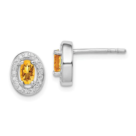 QE12563 Sterling Silver Rhod-plated Yellow and White CZ Oval Stud Earrings